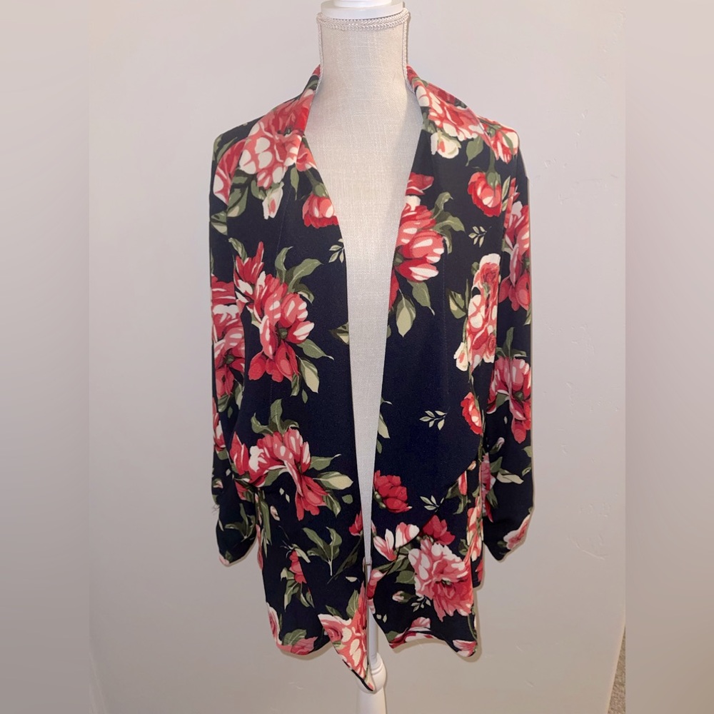 Dark blue cardigan with pink flowers size 2XL